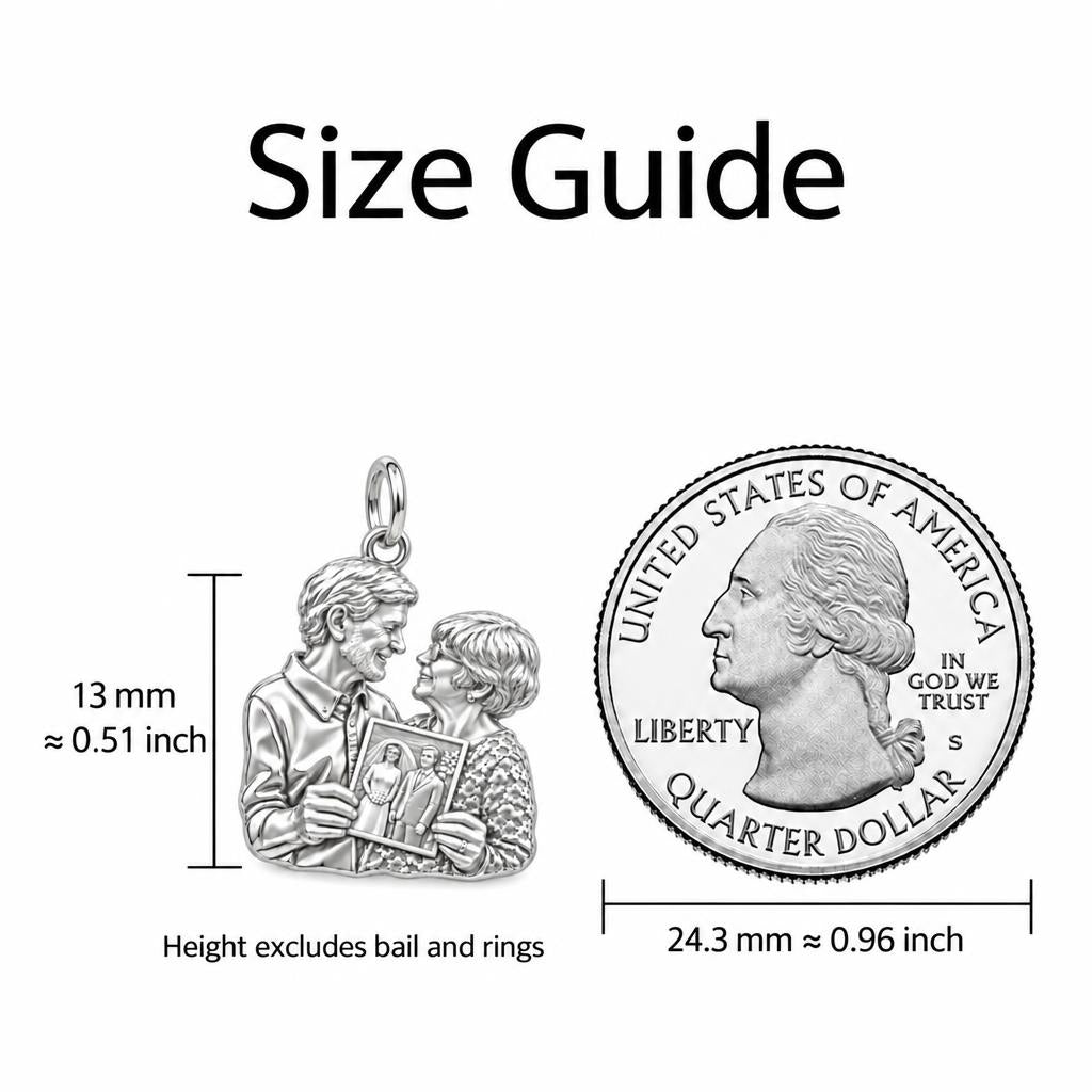Through the Years Charm Bracelet – Personalized Couple Gift – size guide, 13 mm charm next to a quarter