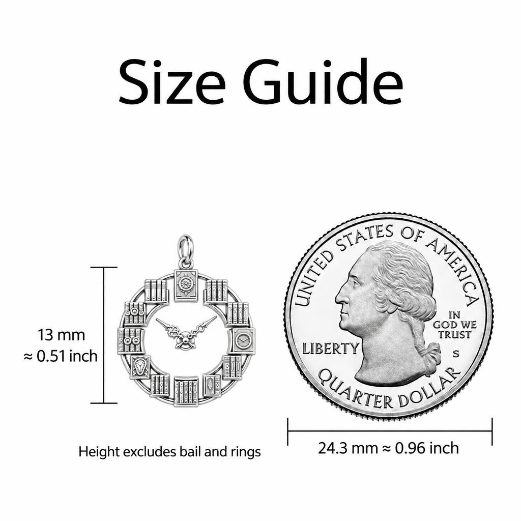 Timeless Reader Charm Bracelet – Personalized Book Lover Gift – size guide, 13 mm charm next to a quarter