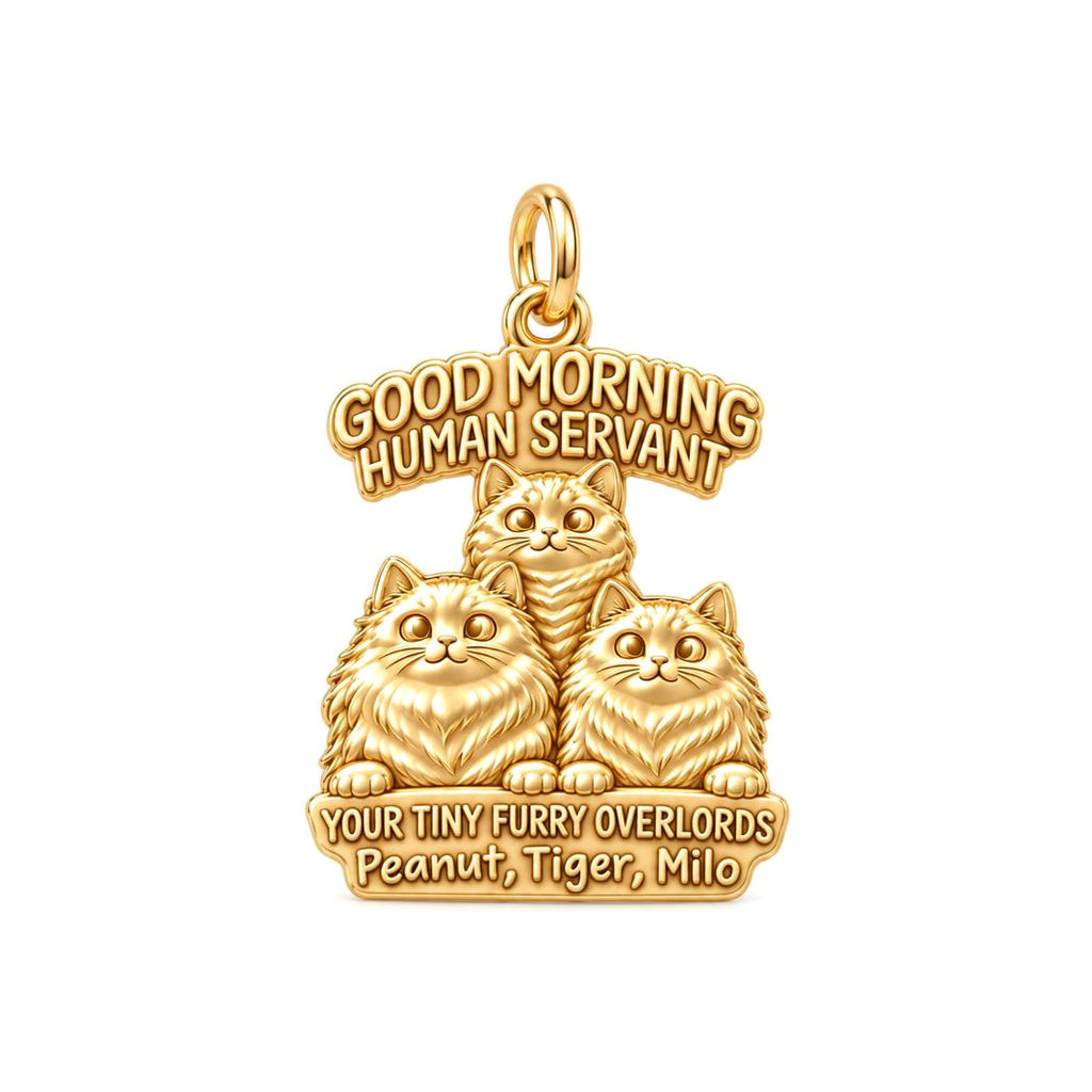 Tiny Furry Overlords Charm Bracelet – Personalized Cat Mom Gift – 18K gold plated 3 cm charm, front view