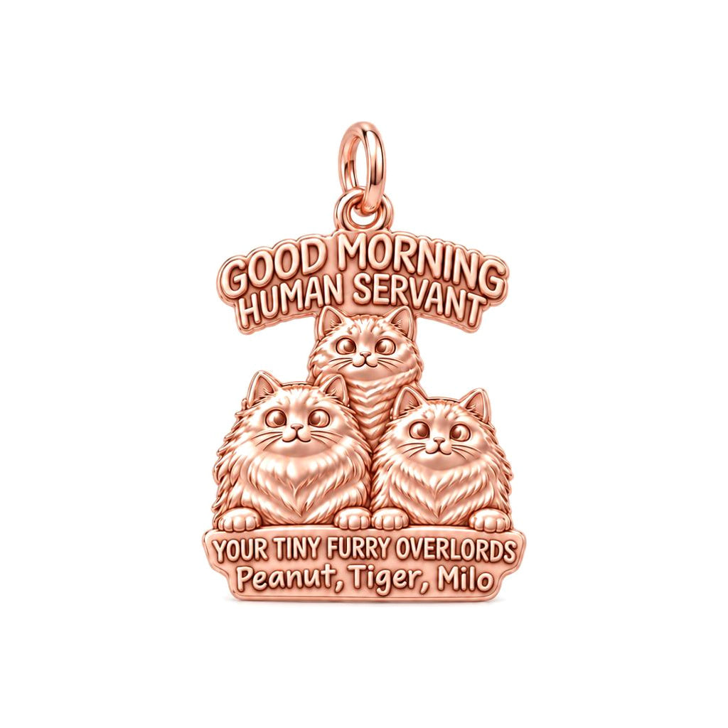 Tiny Furry Overlords Charm Bracelet – Personalized Cat Mom Gift – rose gold 3 cm charm, front view