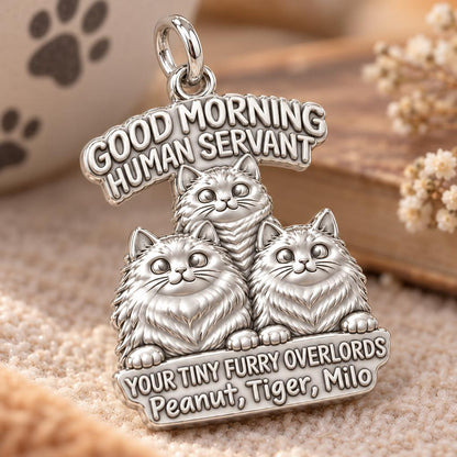 Tiny Furry Overlords Charm Bracelet – Personalized Cat Mom Gift – macro detail of the charm