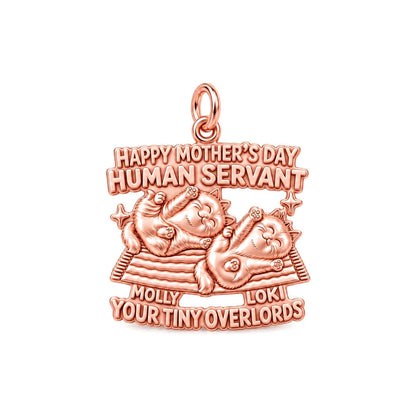 Tiny Overlords Charm Bracelet – Personalized Cat Mom Gift – rose gold 3 cm charm, front view