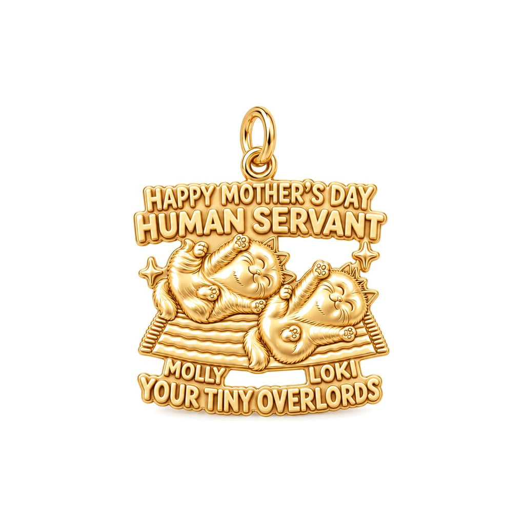 Tiny Overlords Charm Bracelet – Personalized Cat Mom Gift – 18K gold plated 3 cm charm, front view