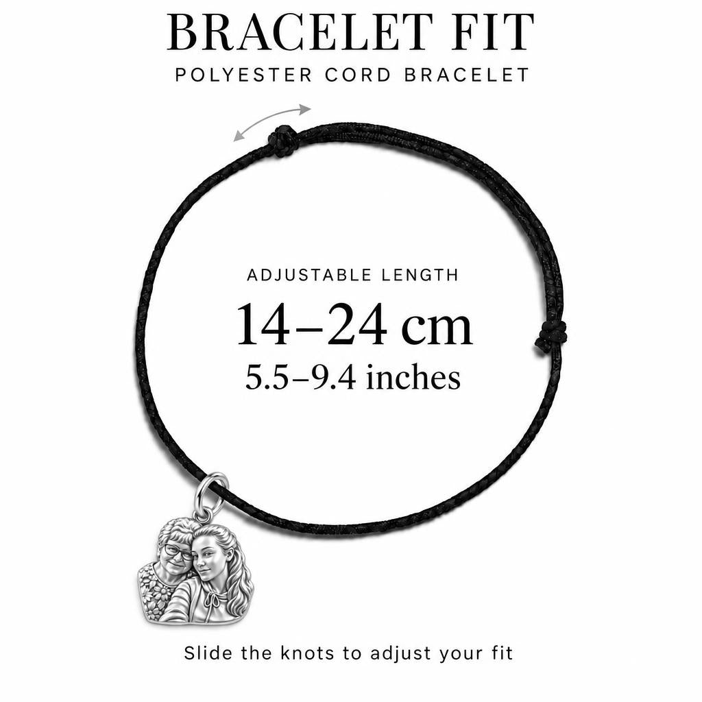 To My Grandma: Grandma's Loving Embrace Charm Bracelet – adjustable black cord bracelet, 14–24 cm