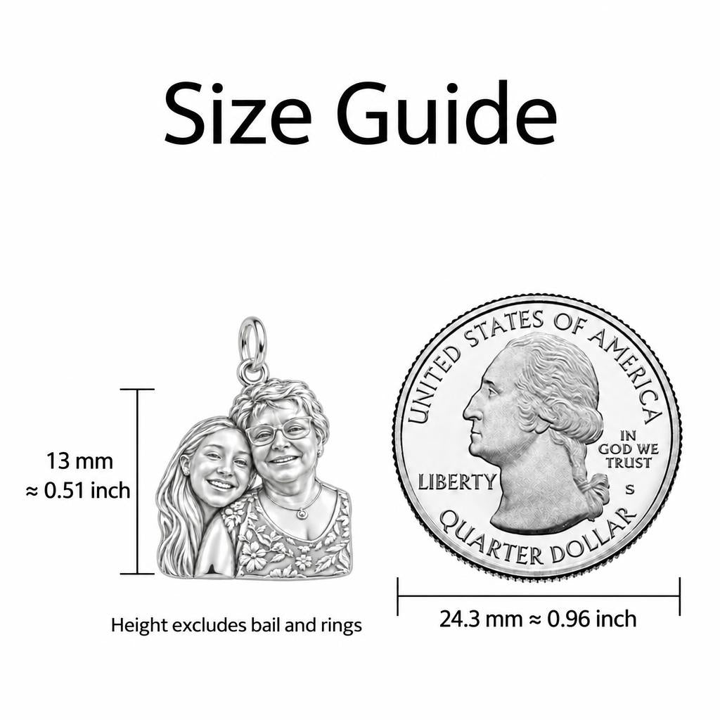 To My Grandma: Grandma's Loving Embrace Charm Bracelet – size guide, 13 mm charm next to a quarter