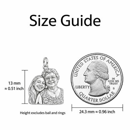 To My Grandma: Grandma's Loving Embrace Charm Bracelet – size guide, 13 mm charm next to a quarter