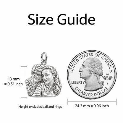 To My Grandma: Grandma's Loving Embrace Charm Bracelet – size guide, 13 mm charm next to a quarter