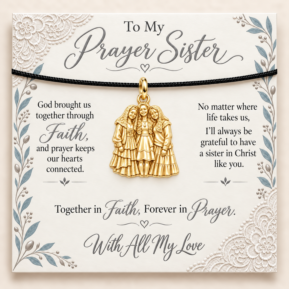 To My Prayer Sister: Together In Faith Charm Bracelet