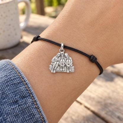 To My Soulmate, My Best Friend: One Soul Charm Bracelet – worn on the wrist on a black cord bracelet