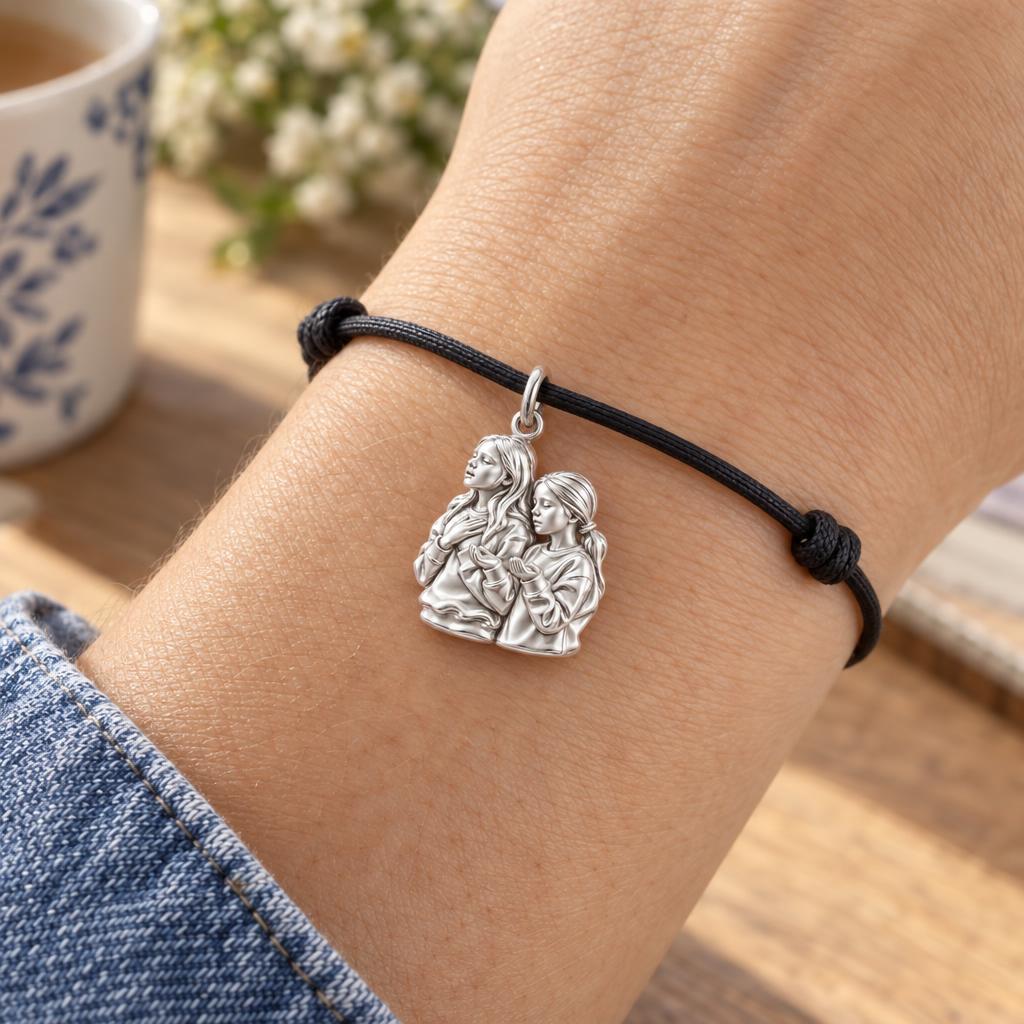 Together in Faith Charm Bracelet – Personalized Prayer Partners Gift – worn on the wrist on a black cord bracelet