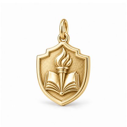 Torch of Knowledge Shield Charm — Gold | charm-topics-remaining-444-2026-09-14 | topic-416