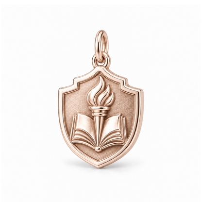 Torch of Knowledge Shield Charm — Rose Gold | charm-topics-remaining-444-2026-09-14 | topic-416
