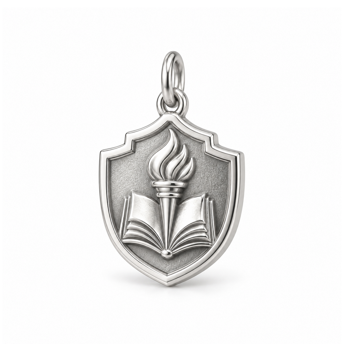 Torch of Knowledge Shield Charm — Silver | charm-topics-remaining-444-2026-09-14 | topic-416