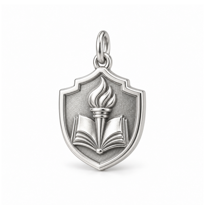 Torch of Knowledge Shield Charm — Silver | charm-topics-remaining-444-2026-09-14 | topic-416