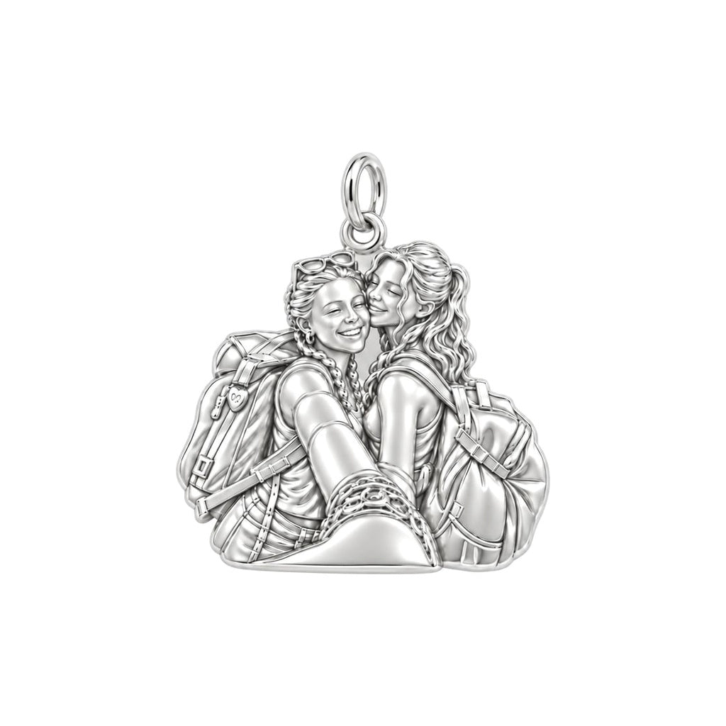 Travel Buddies Forever Charm Bracelet – Personalized Besties Gift – silver charm, front view