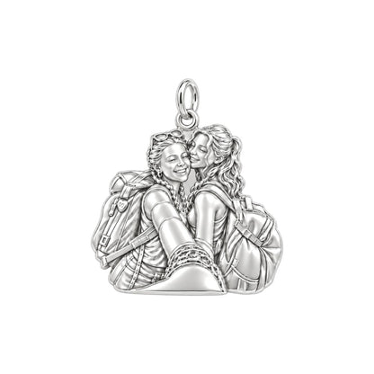 Travel Buddies Forever Charm Bracelet – Personalized Besties Gift – silver charm, front view