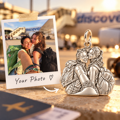 Travel Buddies Forever Charm Bracelet – Personalized Besties Gift – macro detail of the charm
