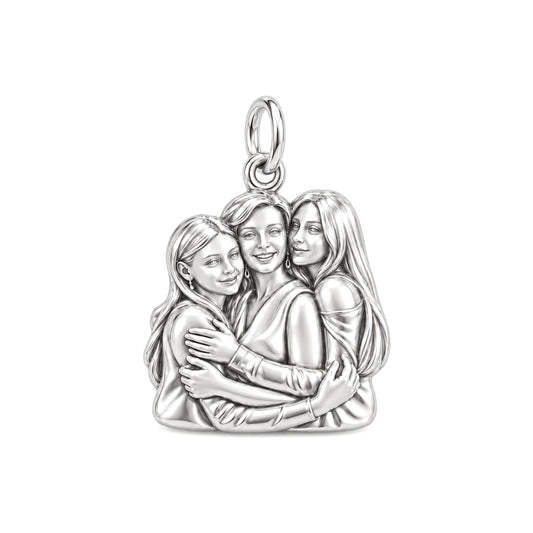 Trio of Generations Hug Charm Bracelet – Personalized Mom Gift – silver charm, front view