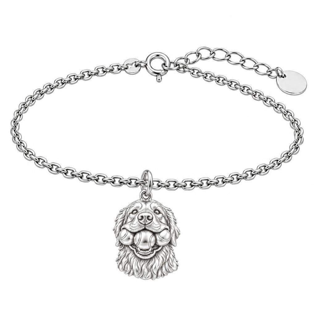 Triple Tennis Ball Golden Retriever Charm Bracelet Set – silver, front view