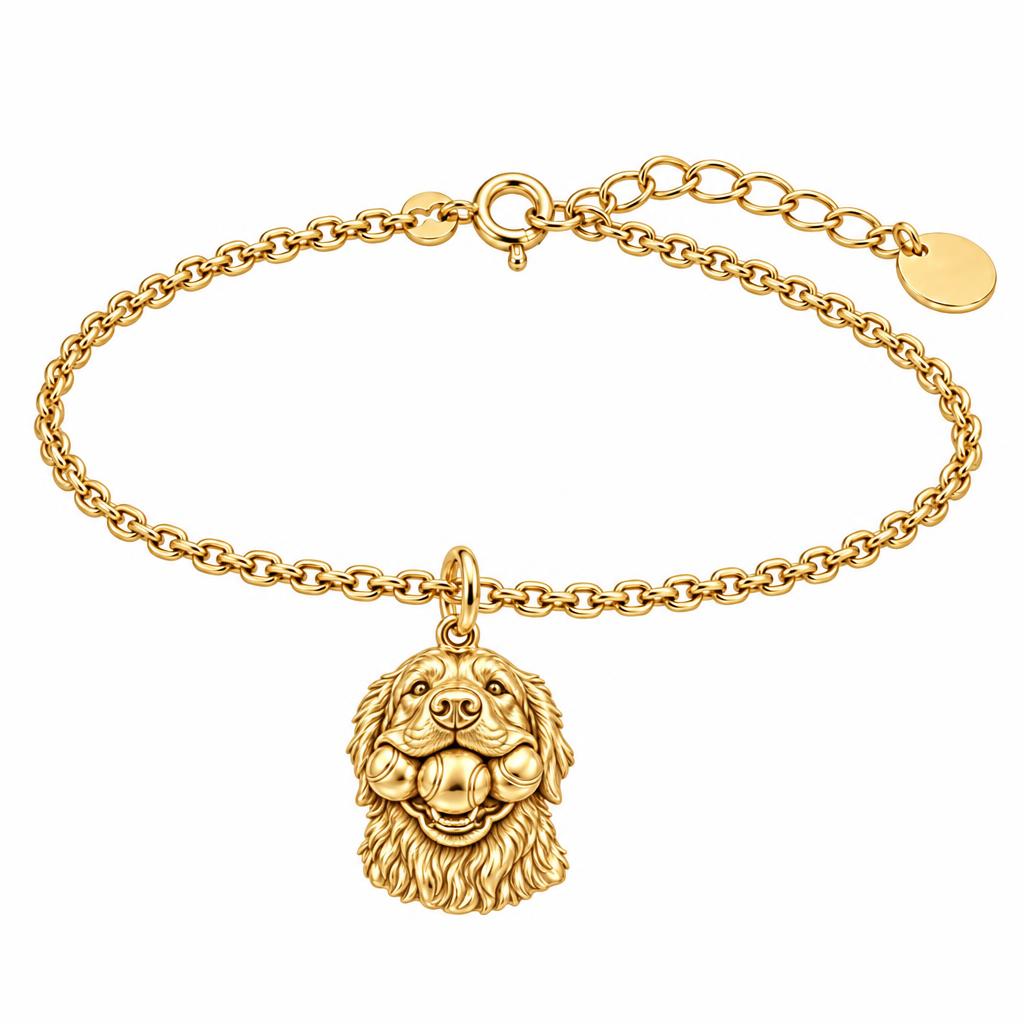Triple Tennis Ball Golden Retriever Charm Bracelet Set – 18K gold, front view