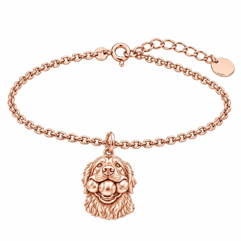 Triple Tennis Ball Golden Retriever Charm Bracelet Set – rose gold, front view