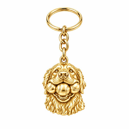 Triple Tennis Ball Golden Retriever Charm Keychain – 18K gold, front view