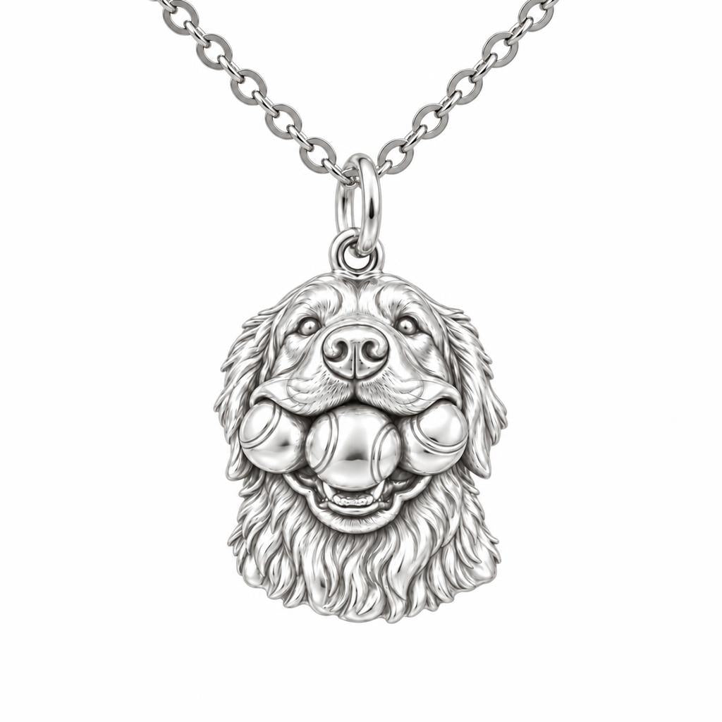 Triple Tennis Ball Golden Retriever Charm Necklace Set – silver, front view
