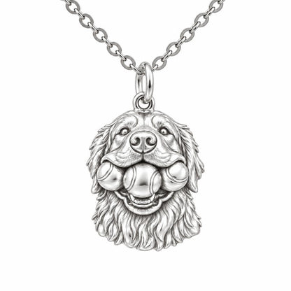 Triple Tennis Ball Golden Retriever Charm Necklace Set – silver, front view