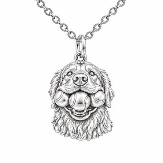 Triple Tennis Ball Golden Retriever Charm Necklace Set – silver, front view