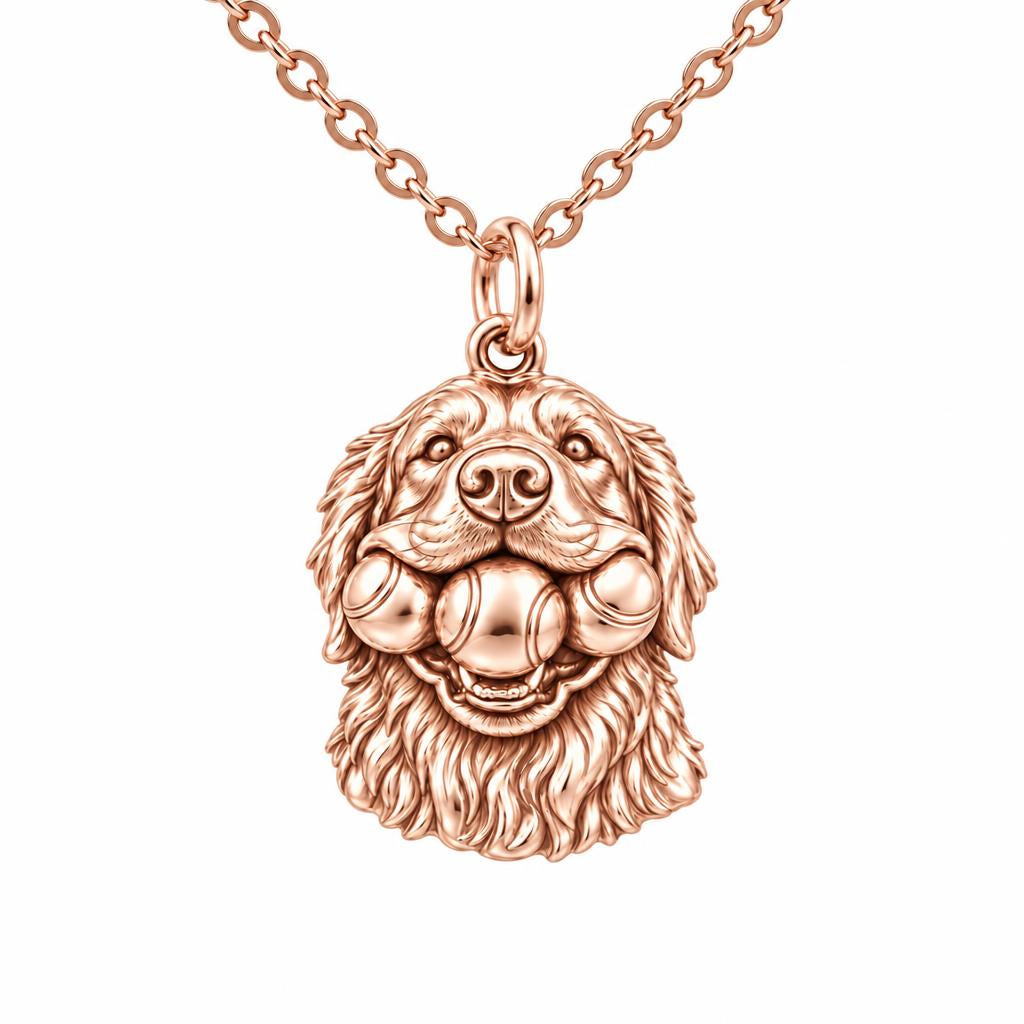 Triple Tennis Ball Golden Retriever Charm Necklace Set – rose gold, front view
