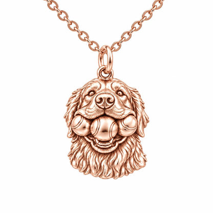Triple Tennis Ball Golden Retriever Charm Necklace Set – rose gold, front view