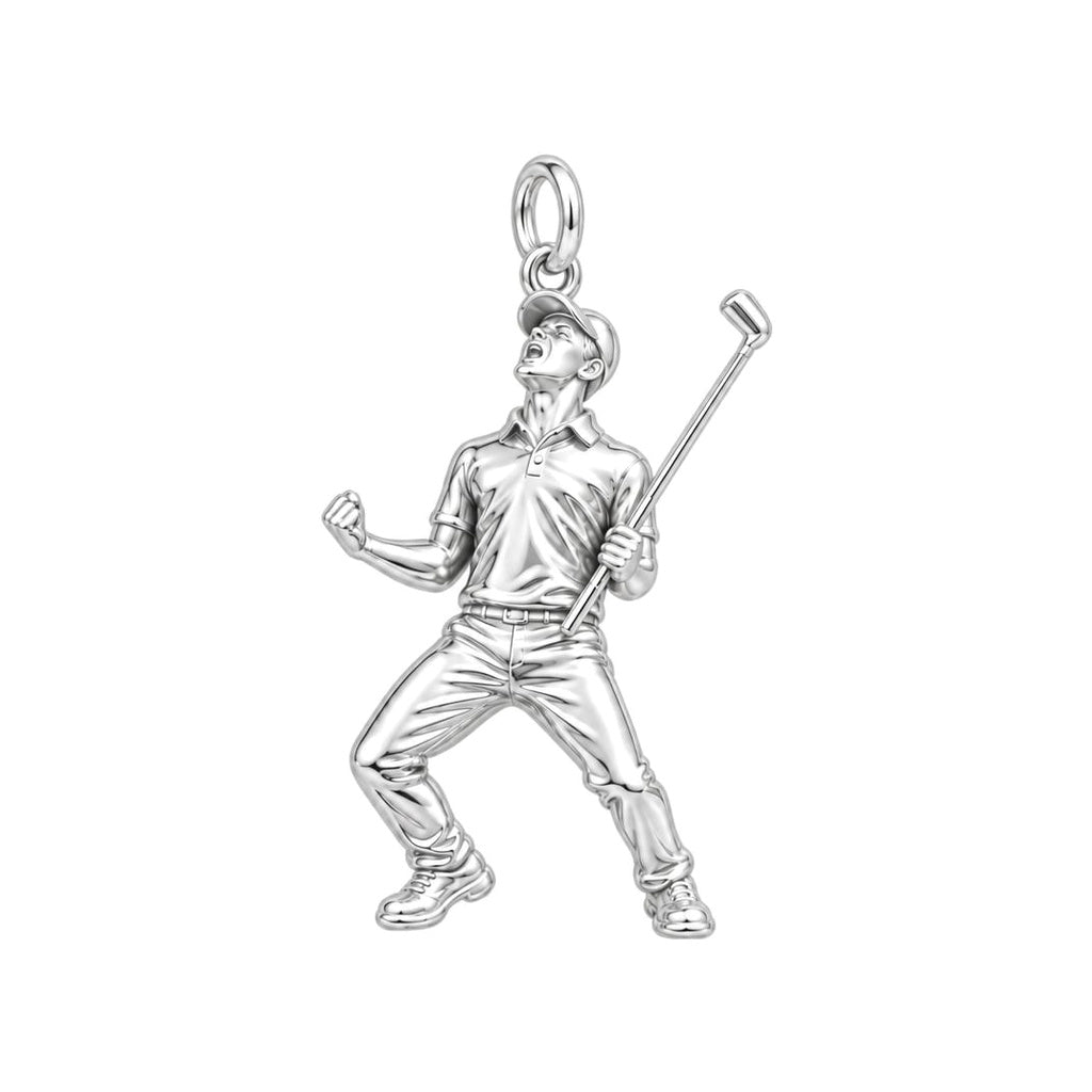 Triumphant Golfer Victory Charm Bracelet – Personalized Dad Gift – silver charm, front view