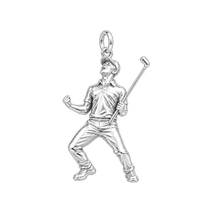 Triumphant Golfer Victory Charm Bracelet – Personalized Dad Gift – silver charm, front view