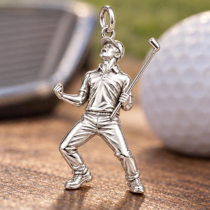 Triumphant Golfer Victory Charm Bracelet – Personalized Dad Gift – macro detail of the charm