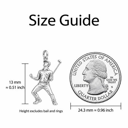 Triumphant Golfer Victory Charm Bracelet – Personalized Dad Gift – size guide, 13 mm charm next to a quarter