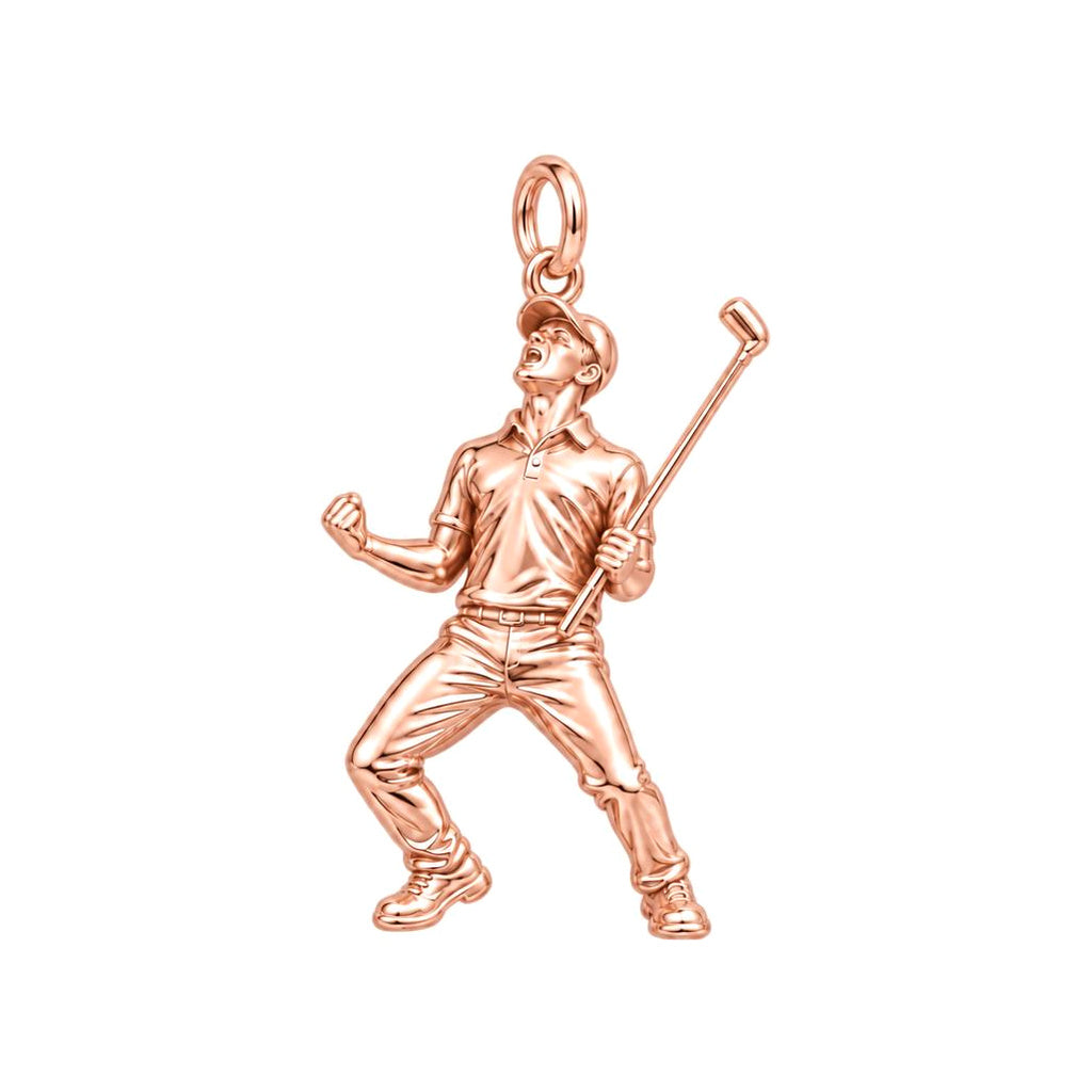 Triumphant Golfer Victory Charm Bracelet – Personalized Dad Gift – rose gold charm, front view
