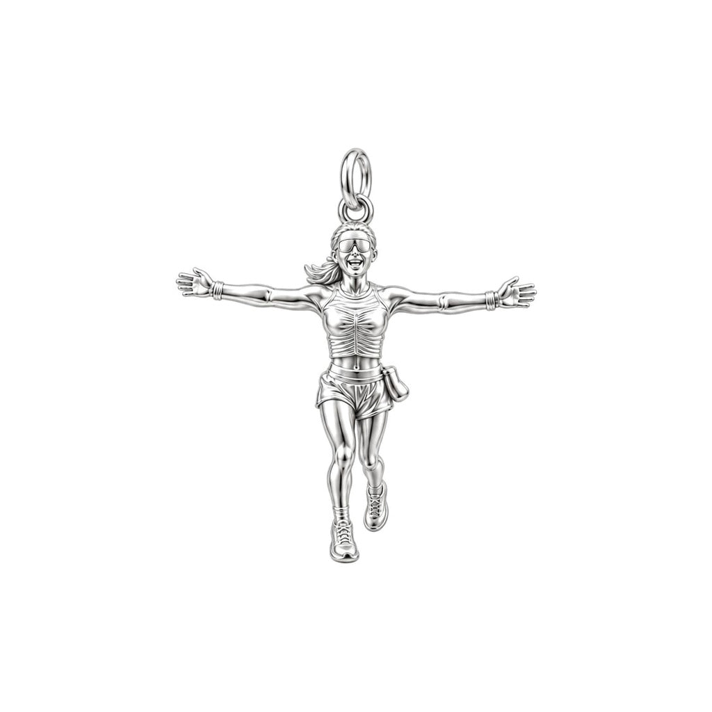 Triumphant Runner Charm Bracelet – Personalized Athlete Gift – silver plated 2 cm charm, front view