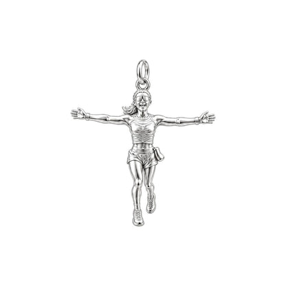 Triumphant Runner Charm Bracelet – Personalized Athlete Gift – silver plated 2 cm charm, front view