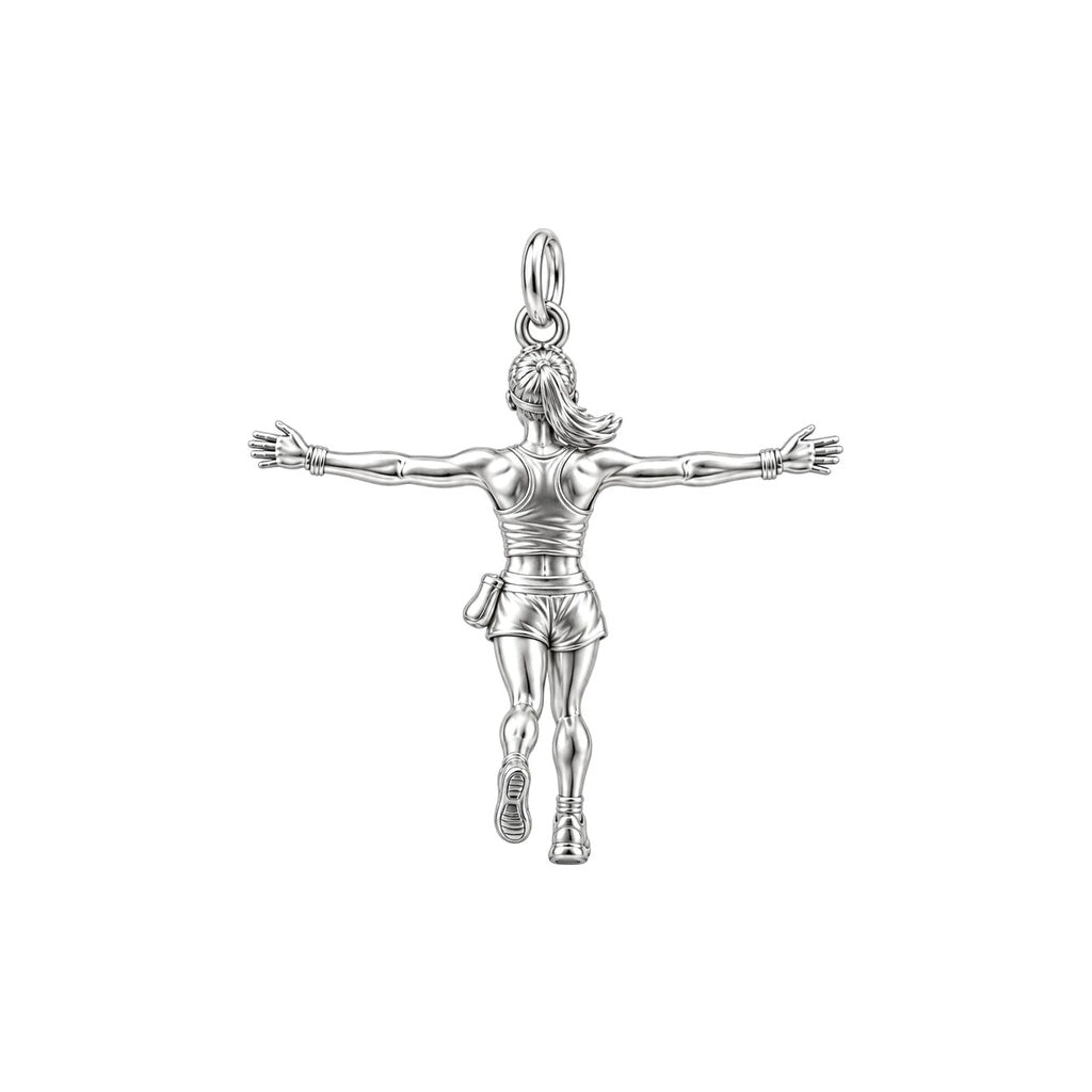 Triumphant Runner Charm Bracelet – Personalized Athlete Gift – back of the charm, engraving area