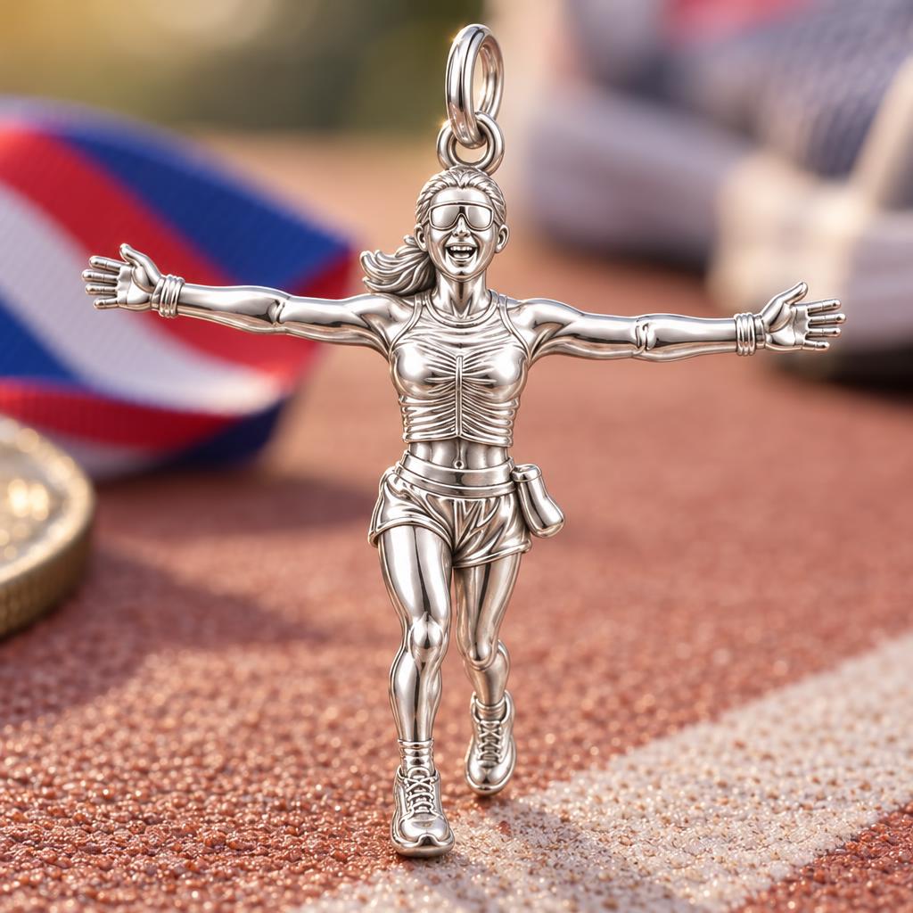 Triumphant Runner Charm Bracelet – Personalized Athlete Gift – macro detail of the charm