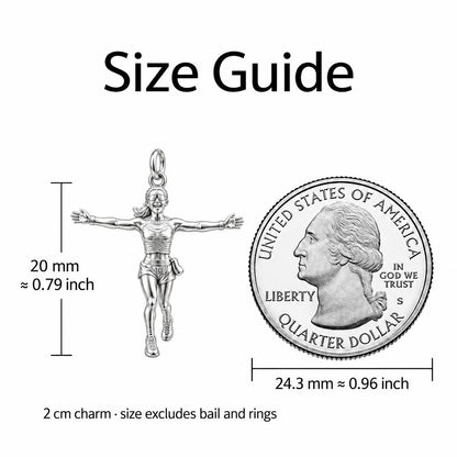 Triumphant Runner Charm Bracelet – Personalized Athlete Gift – size guide, 2 cm charm next to a quarter