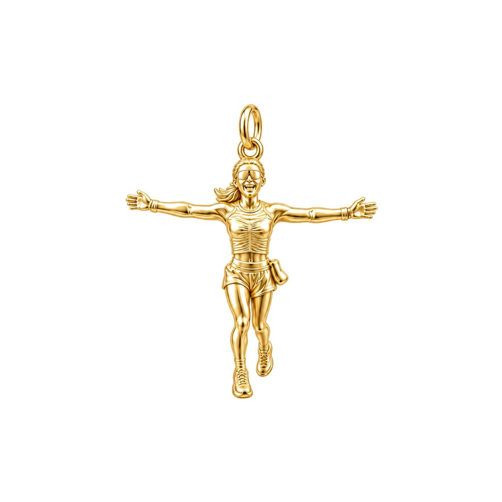 Triumphant Runner Charm Bracelet – Personalized Athlete Gift – 18K gold plated 2 cm charm, front view