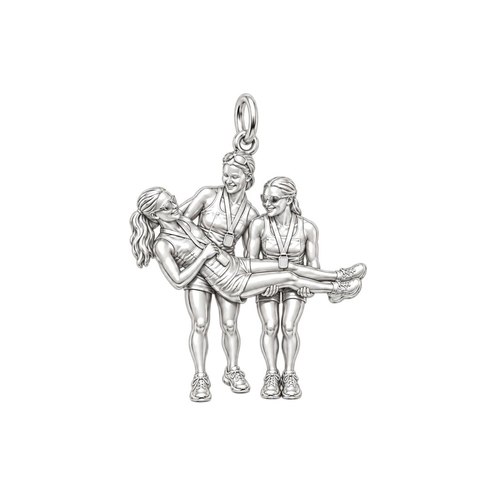 Triumphant Team Finish Charm Bracelet – Personalized Athlete Gift – silver charm, front view