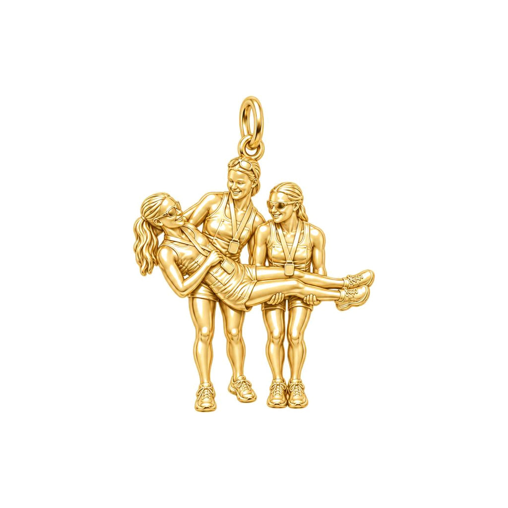 Triumphant Team Finish Charm Bracelet – Personalized Athlete Gift – 18K gold charm, front view