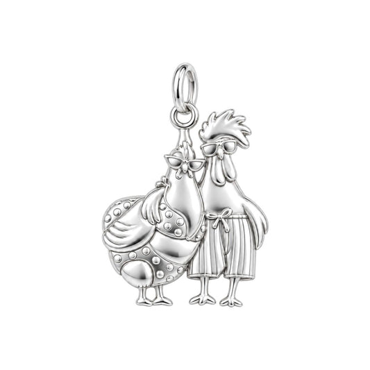 Tropical Chicken Couple Charm Bracelet – Personalized Couple Gift – silver charm, front view