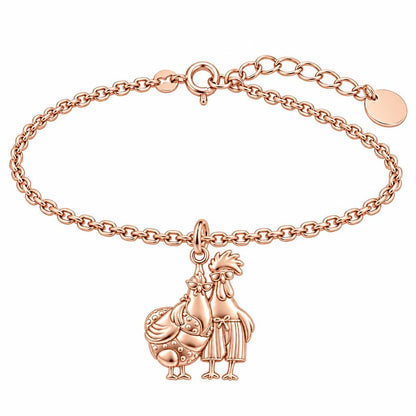 Tropical Chicken Couple Charm Bracelet Set – rose gold, front view