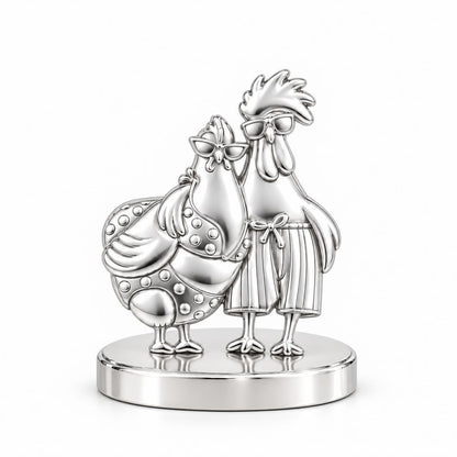 Tropical Chicken Couple Keepsake Plaque – silver, front view