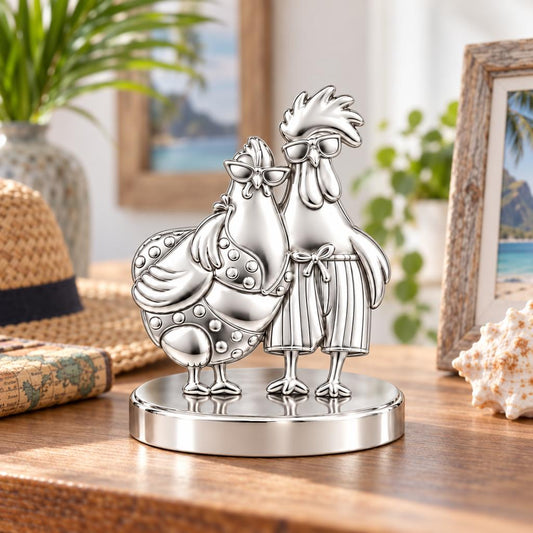 Tropical Chicken Couple Keepsake Plaque – worn / in use