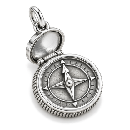 True North Compass Charm — Silver Super Macro | charm-topics-remaining-444-2026-09-14 | topic-269