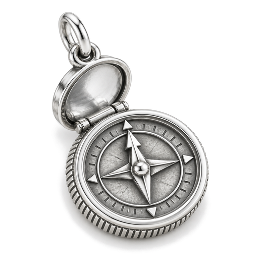 True North Compass Charm — Silver Super Macro | charm-topics-remaining-444-2026-09-14 | topic-269